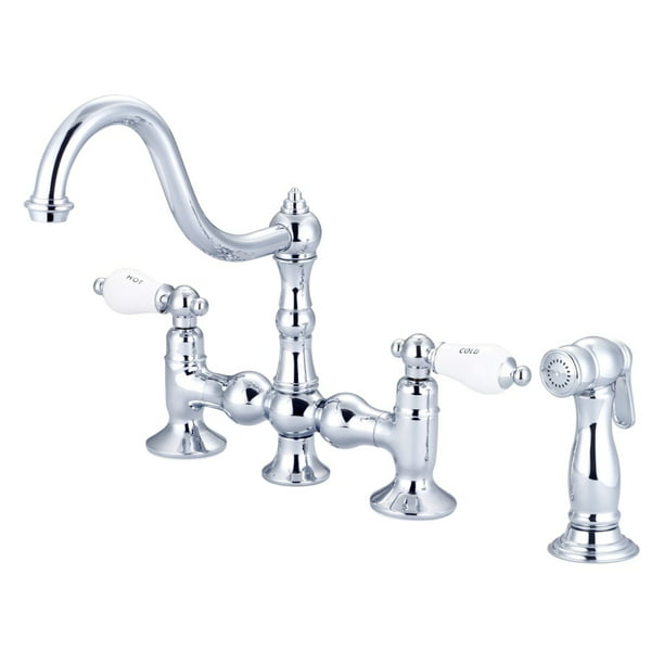 Water Creation F5-0010-01-PX Chrome Bridge Style Kitchen Faucet With Side Spray 